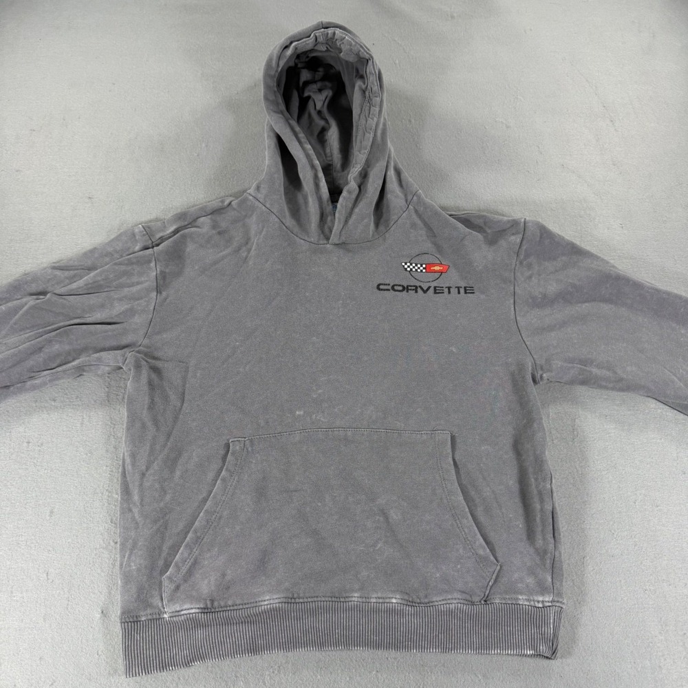 GM Corvette Heartbeat of America Kids Hoodie Gray Washed Pullover‎ Size 8